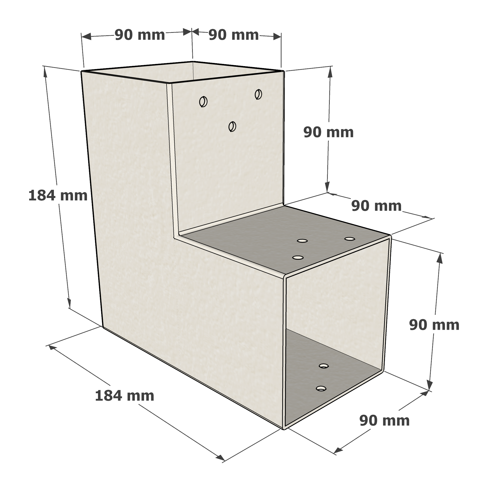 Dimensions du connecteur SUNDIY anthracite RAL 9010 - 90 mm, forme en L à 2 directions